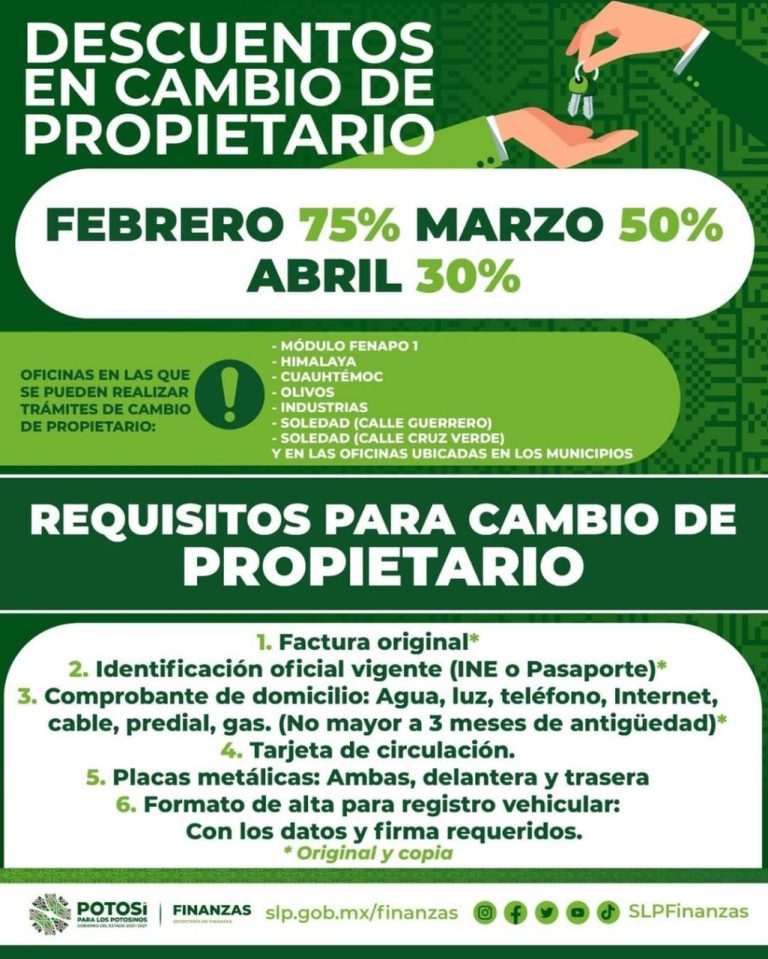 ÚLTIMA SEMANA DE DESCUENTO DEL 50 POR CIENTO EN CAMBIO DE PROPIETARIO DE VEHÍCULOS: SEFIN