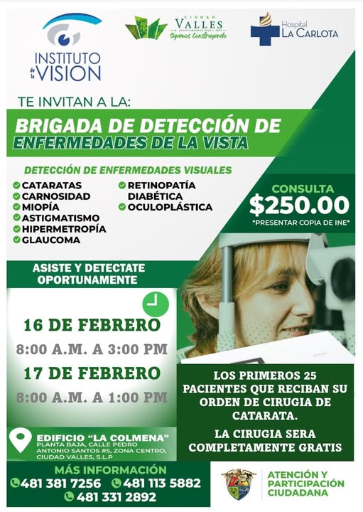 CUIDA TU VISTA: ANUNCIAN BRIGADA OFTALMOLÓGICA EN CIUDAD VALLES